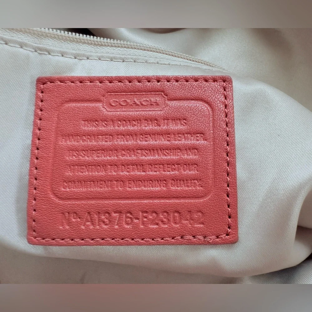 COACH Madison Crocodile Embossed Lindsey Satchel Coral Leather